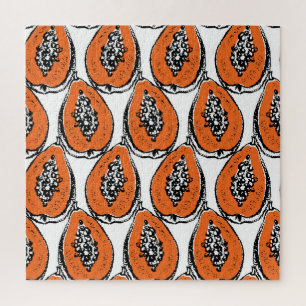 Vintage Papaya Holzkohle Zeichnend Muster. Puzzle