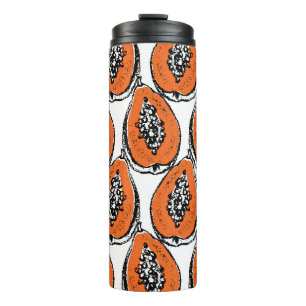 Vintage Papaya Holzkohle Zeichnend Muster. Thermosbecher