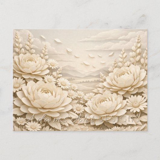Vintage Paper Flower Field Landscape Postkarte (Vorderseite)