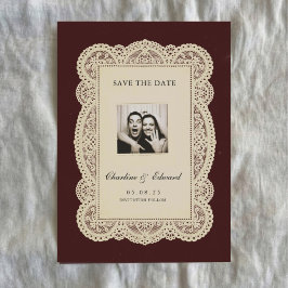 Vintage Paper Lace Burgundy Save the Date