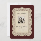 Vintage Paper Lace Burgundy Save the Date (Vorderseite)