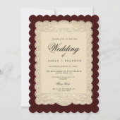 Vintage Paper Lace Burgundy Wedding Einladung (Vorderseite)