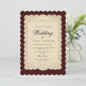 Vintage Paper Lace Burgundy Wedding Einladung (Stehend Vorderseite)