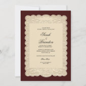 Vintage Paper Lace Burgundy Wedding Invitation Einladung (Vorderseite)