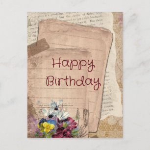 Vintage Papers und Blume Gerne zum Geburtstag Postkarte