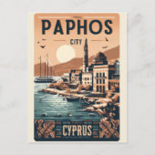 Vintage Paphos-Stadt, Zypern-Urlaubsgeschenk Anden Postkarte (Vorderseite)