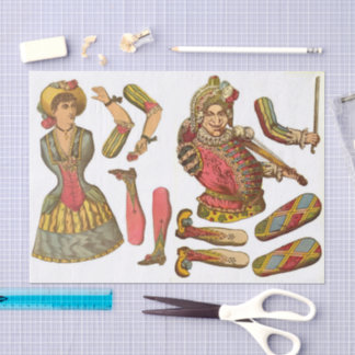 Vintage Papier ausgeschnittene Damen- und Narr-Pup