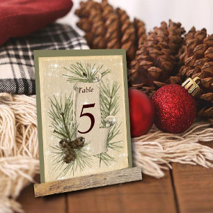 Vintage-Papier, Kiefernzapfen, Weihnachten, Hochze Tischnummer