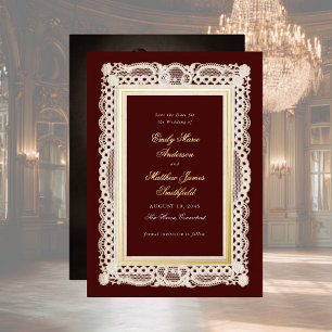 Vintage Papier-Lace-Foto-Hochzeitsspeicher-Datum G Folieneinladung