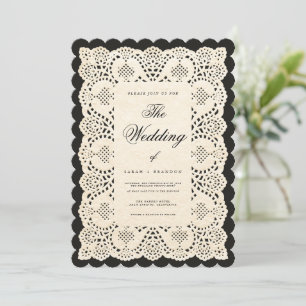 Vintage Papier-Lace Hochzeit in Schwarz Einladung