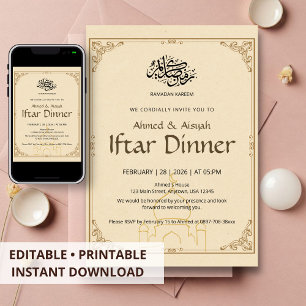 Vintage-Papier-Moschee-Linienkunst-Ramadan-Iftar-A Einladung