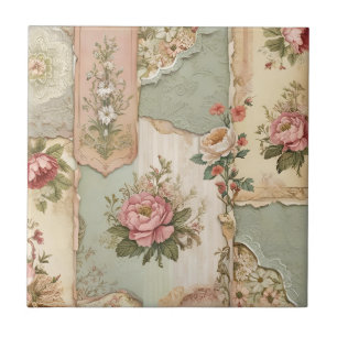 Vintage-Papier und Blumen Fliese