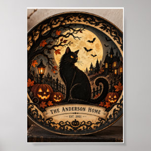 Vintage Papierkunst Schwarze Katze Halloween Poster