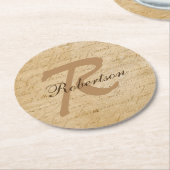 Vintage Papiermonogramm-Papier-Untersetzer Runder Pappuntersetzer (Angewinkelt)