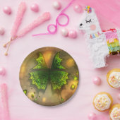 Vintage Papierplatte mit grünem Schmetterling Pappteller (Party)