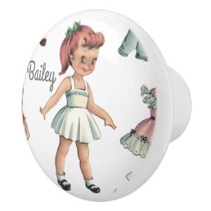 Vintage Papierpuppe Bild mit personalisierten Klei Keramikknauf