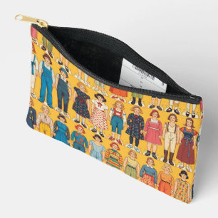 Vintage-Papierpuppe Mädchen Retro Gelb Zubehörtasche