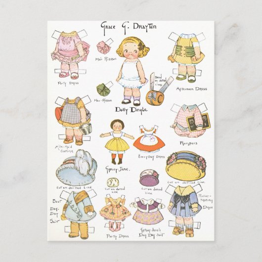 Vintage Papierpuppe Postkarte (Vorderseite)