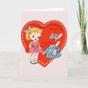 Vintage Papierpuppe Valentine Grußkarte Feiertagskarte