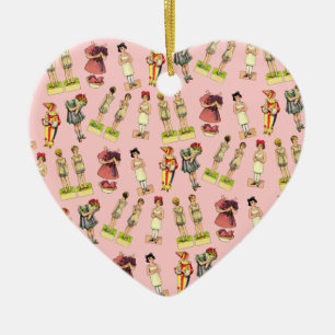 Vintage Papierpuppen Keramik Ornament