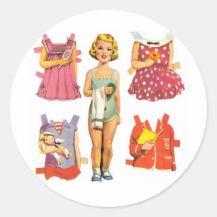 Vintage Papierpuppen Runder Aufkleber