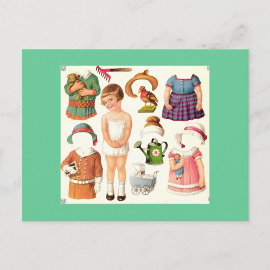 Vintage Papierpuppenkarten Postkarte (Vorderseite)