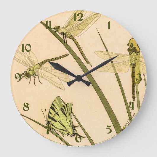 Vintage Papillen und Libellen Große Wanduhr (Vorderseite)