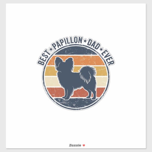 Vintage Papillon Dog Dad Retro Sunset Shirt Design Aufkleber (Blatt)