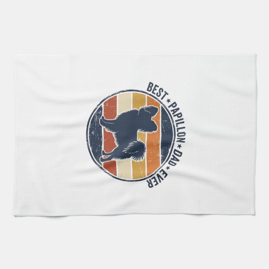 Vintage Papillon Dog Dad Retro Sunset Shirt Design Geschirrtuch (Horizontal)