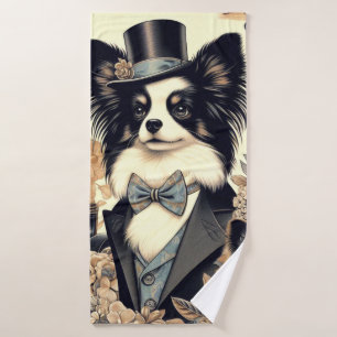 Vintage Papillon Dog Illustration Badehandtuch