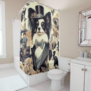 Vintage Papillon Dog Illustration Duschvorhang