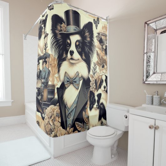 Vintage Papillon Dog Illustration Duschvorhang (Beispiel)