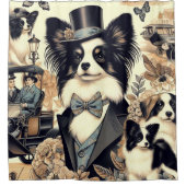Vintage Papillon Dog Illustration Duschvorhang (Vorderseite)