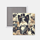 Vintage Papillon Dog Illustration Magnet (Vorderseite/Rückseite)