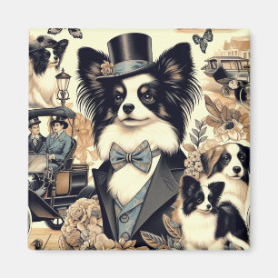 Vintage Papillon Dog Illustration Magnet