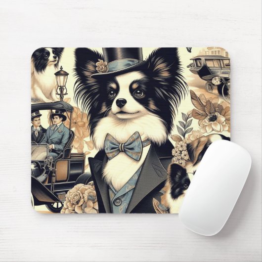Vintage Papillon Dog Illustration Mousepad (Mit Mouse)