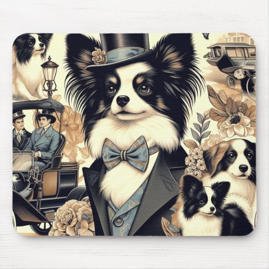 Vintage Papillon Dog Illustration Mousepad (Vorne)