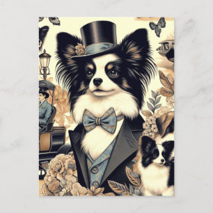Vintage Papillon Dog Illustration Postkarte
