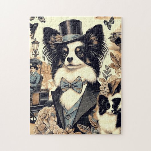 Vintage Papillon Dog Illustration Puzzle (Vertikal)