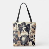 Vintage Papillon Dog Illustration Tasche (Rückseite)