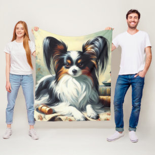 Vintage Papillon Dog-Malerei Fleecedecke