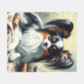 Vintage Papillon Dog-Malerei Fleecedecke (Vorderseite (Horizontal))