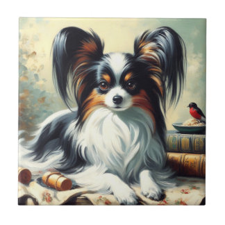 Vintage Papillon Dog-Malerei Fliese