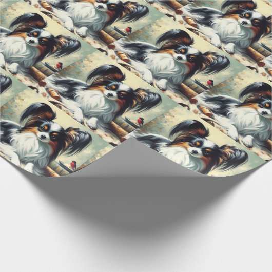 Vintage Papillon Dog-Malerei Geschenkpapier (Ecke)