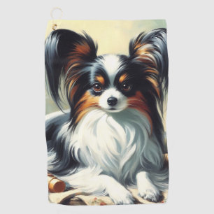 Vintage Papillon Dog-Malerei Golfhandtuch