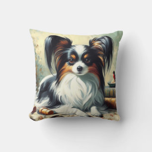 Vintage Papillon Dog-Malerei Kissen