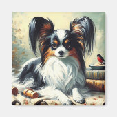 Vintage Papillon Dog-Malerei Magnet (Vorne)