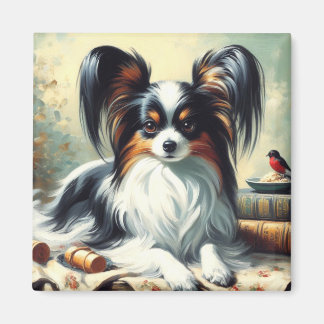 Vintage Papillon Dog-Malerei Magnet