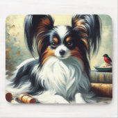 Vintage Papillon Dog-Malerei Mousepad (Vorne)