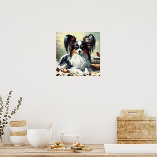 Vintage Papillon Dog-Malerei Poster (Küche)
